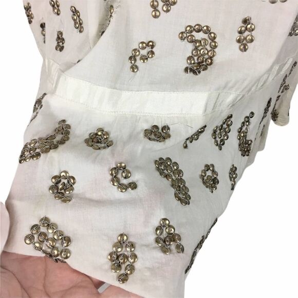 French Connection White & Brass Bead Cotton Dress Size 4 - Picture 4 of 9